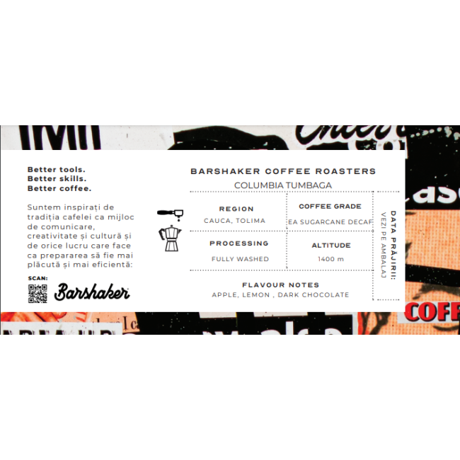 Barshaker Coffee Roasters - Columbia -Tumbaga - DECAF - Espresso - 250g