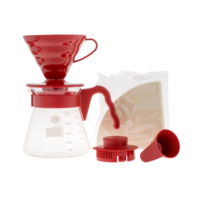 HARIO Coffee Brewing Kit V60 Plastic Red + GRATUIT: Coffee freshly roasted by BCR (1 punga) - V60 Brew Kits