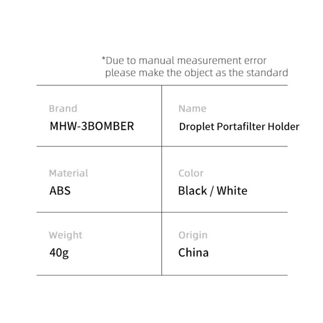 MHW-3BOMBER - Droplet Portafilter Holder - White