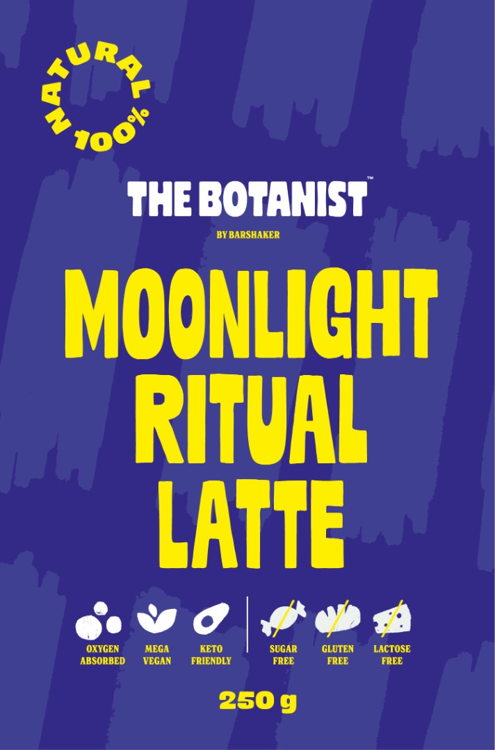 Moonlight Ritual Latte por 250g The Botanist by Barshaker, indigószínű ashwagandha keverék holland kakaóval és tonkával, cukormentes, vegán, keto