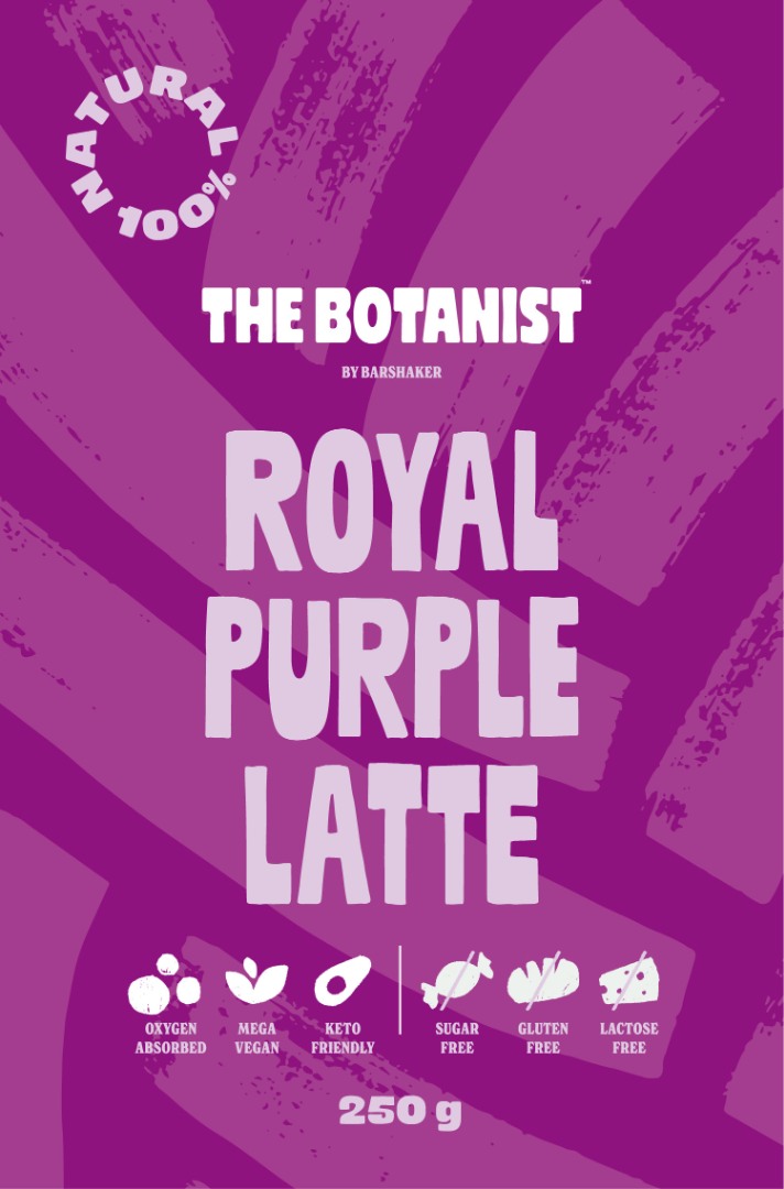 Royal Purple Latte por 250g The Botanist by Barshaker, lila Ube keverék kókusztejjel, cukormentes vegán keto